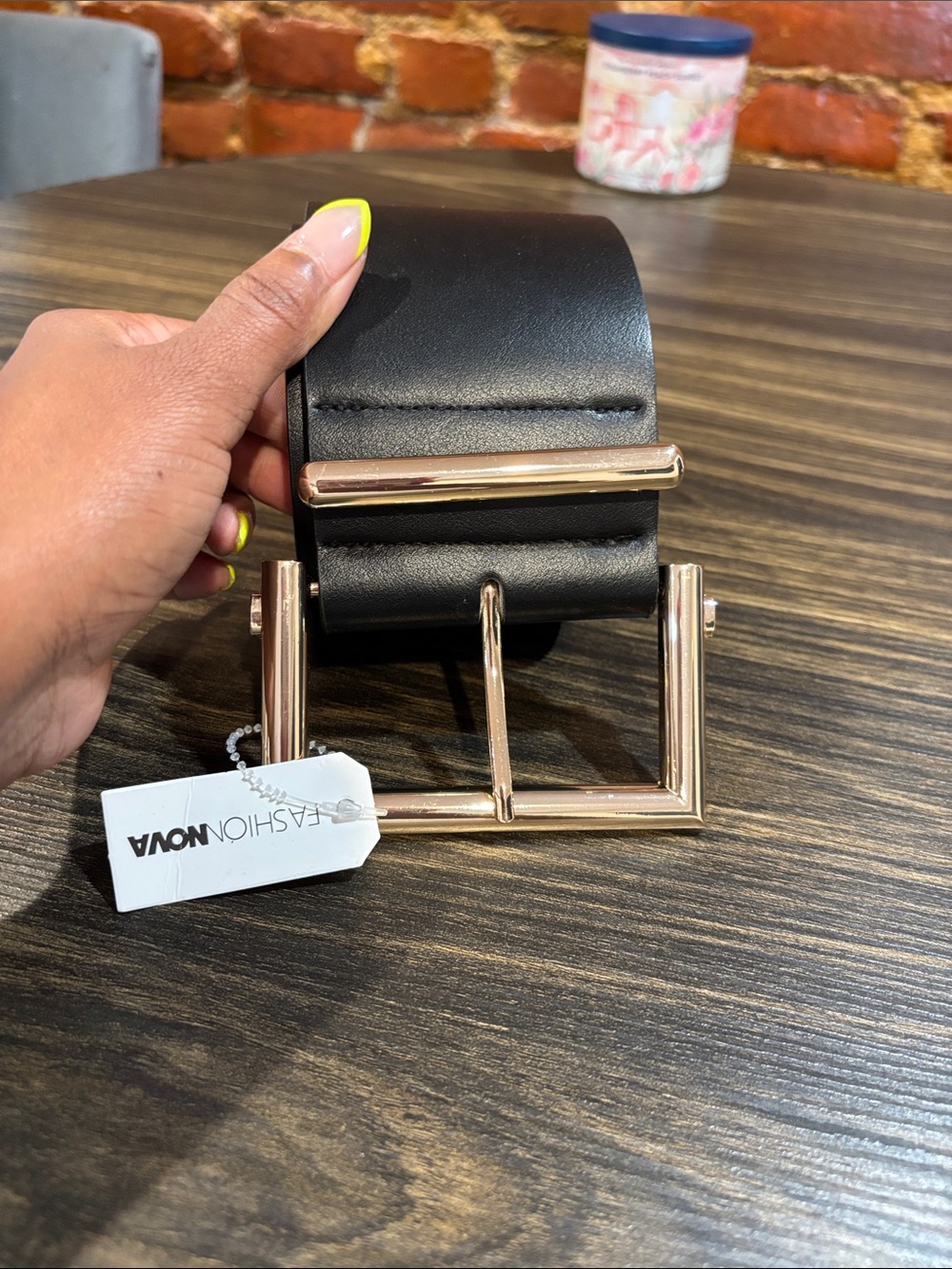 Fashion Nova Black Wide Belt with Gold-Tone Square Buckle 41in including buckle